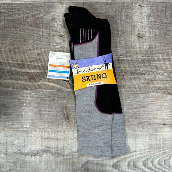 New M Women's SMARTWOOL Ski Targeted Cushion Over The Calf Socks Black Silver - Picture 1 of 9
